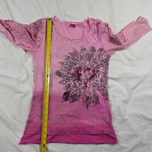 Glima Womens Size Small Pink Floral Graphic 3/4 Sleeve Shirt Made In USA - Picture 10 of 11